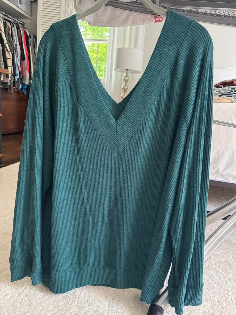 Classic Ribbed V-Neck Sweater in Teal